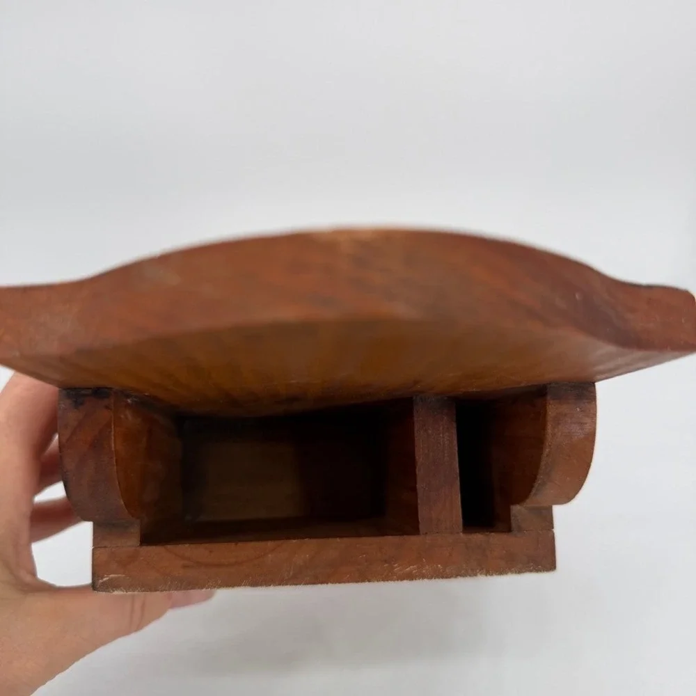 Wooden Note & Pen Holder Hand Painted Cottage Scene Desk Organizer VTG Country